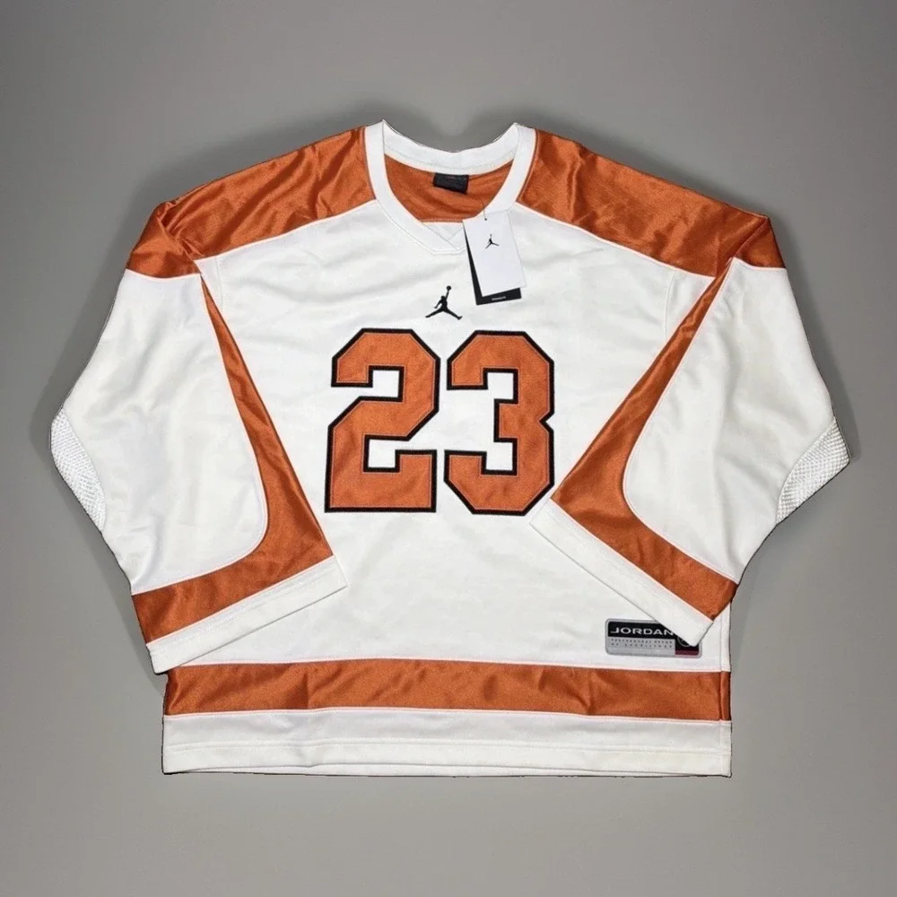 Men Size LARGE Jordan Brooklyn Collegiate Hockey Jersey White Orange HV0109-133